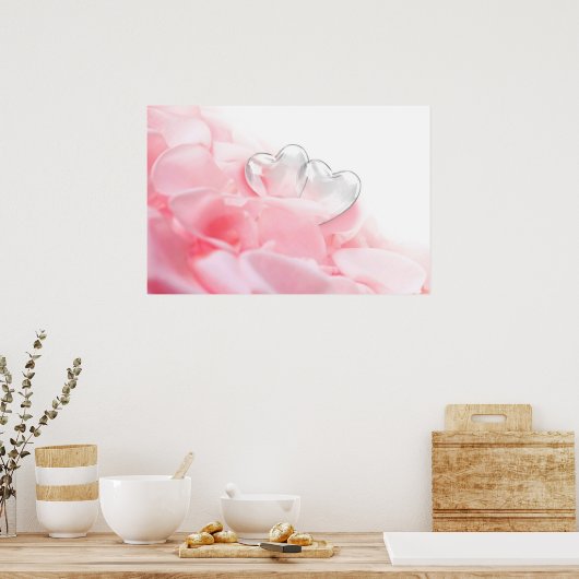 Romantic Glass Hearts Roos Petals Poster (Keuken)