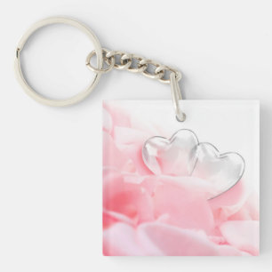 Romantic Glass Hearts Roos Petals Sleutelhanger