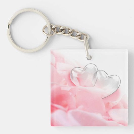 Romantic Glass Hearts Roos Petals Sleutelhanger (Voorkant)