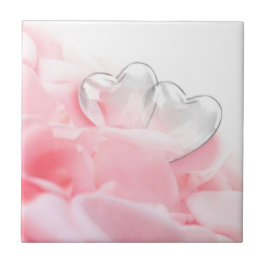 Romantic Glass Hearts Roos Petals Tegeltje