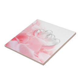 Romantic Glass Hearts Roos Petals Tegeltje