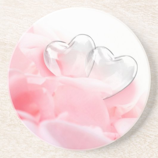 Romantic Glass Hearts Roos Petals Zandsteen Onderzetter (Voorkant)