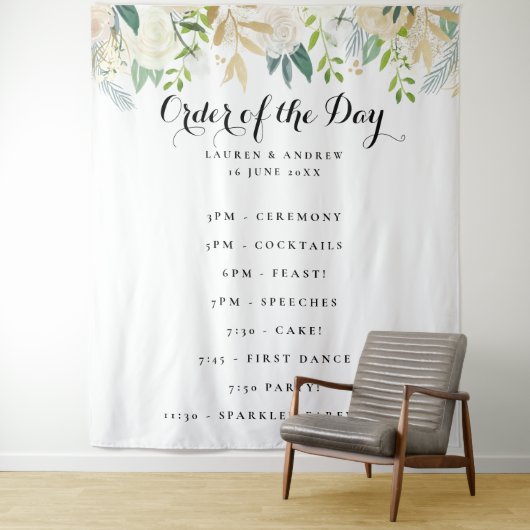 Romantic Glitter Rozen Wedding Order of the Day Wandkleed (In situ)