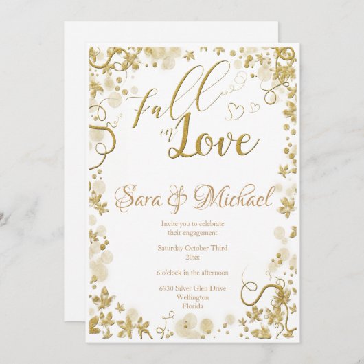 Romantic Glitter Typography Fall Leaves Verloving Kaart (Voorkant / Achterkant)