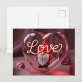 Romantic Gnome in Heart Display with Neon "Love" Briefkaart (Voorkant / Achterkant)