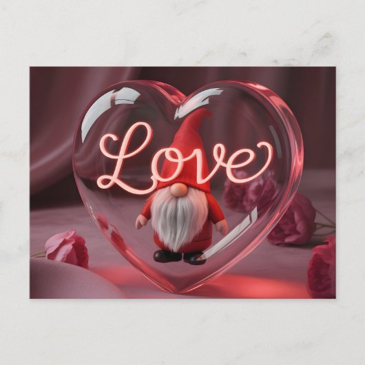 Romantic Gnome in Heart Display with Neon "Love" Briefkaart (Voorkant)