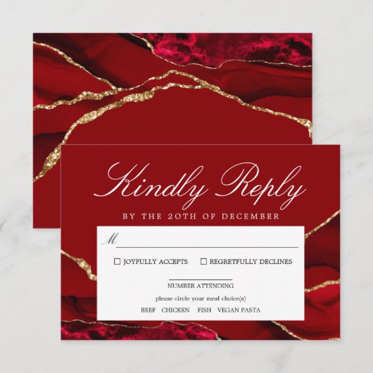 Romantic & Gold Agate Wedding RSVP Kaart (Voorkant / Achterkant)