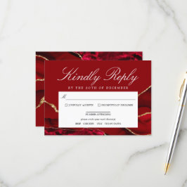 Romantic & Gold Agate Wedding RSVP Kaart