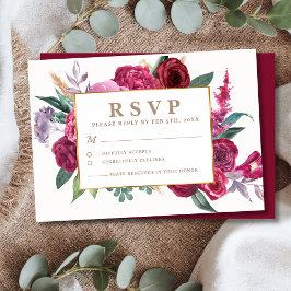 Romantic gold and Maroon Watercolor Floral Wedding RSVP Kaartje