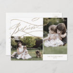 Romantic Gold Believe 2 Nieuws over de fotoserie Feestdagenkaart<br><div class="desc">Dit romantische goud gelooft dat 2 foto's familienieuwsvakantie briefkaart de perfecte eenvoudige feestelijke groet is. Het moderne klassieke ontwerp is voorzien van fancy draden en grillen met prachtige elegante handgeschreven faux champagne Gold folie-typografie. Pas uw briefkaart aan met 2 foto's, uw familienaam, voornamen en jaar. Neem een jaar op in...</div>