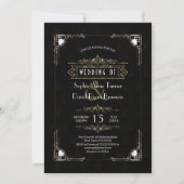 Romantic Gold Black Great Gatsby Art Deco Wedding Kaart