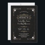 Romantic Gold Black Great Gatsby Art Deco Wedding Kaart<br><div class="desc">Glamoureus, Romantic Art Deco Great Gatsby-stijldesign. Het bevat een delicaat Art Deco met faux gouden folie bekleding, ornamenten en dividers, prachtige lettertypen, een gevlekt goud Art Deco-patroon op zwarte achtergrond. Het gebruik past hulpmiddel aan om uw info toe te voegen. Ga voor overeenkomende objecten naar het Collectie Stijlvolle Art Deco...</div>
