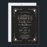 Romantic Gold Black Great Gatsby Art Deco Wedding Kaart<br><div class="desc">Glamoureus, Romantic Art Deco Great Gatsby-stijldesign. Het bevat een delicaat Art Deco met faux gouden folie bekleding, ornamenten en dividers, prachtige lettertypen, een gevlekt goud Art Deco-patroon op zwarte achtergrond. Het gebruik past hulpmiddel aan om uw info toe te voegen. Ga voor overeenkomende objecten naar het Collectie Stijlvolle Art Deco...</div>