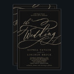 Romantic Gold Black-kalligrafie in één keer Kaart<br><div class="desc">Deze romantische gouden en zwarte kalligrafie in één trouwuitnodiging is perfect voor een eenvoudige bruiloft. Het moderne klassieke ontwerp is uitgerust met fancy draden en grillen met prachtige, elegante, handgeschreven typografie. Bespaar papier door de gegevens op de achterkant van de trouwuitnodiging op te nemen in plaats van op een aparte...</div>