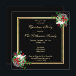 Romantic Gold & Black, kerst van Corner Dec Kaart<br><div class="desc">Mooie traditionele kerstfeest nodigt sjabloon uit in glanzend goud en zwarte kleuren. Kute hoekkerstversieringen op een lijst met dubbele gouden glitterige rand. Alle tekst is volledig aanpasbaar om aan uw vereisten te voldoen. Als u wilt helpen uw product aan te passen of producten aan te passen, kunt u contact met...</div>