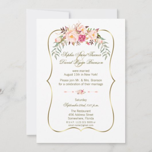 Romantic Gold Blush Pink Floral Weddenschap Kaart (Voorkant)