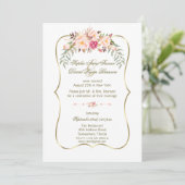 Romantic Gold Blush Pink Floral Weddenschap Kaart (Staand voorkant)