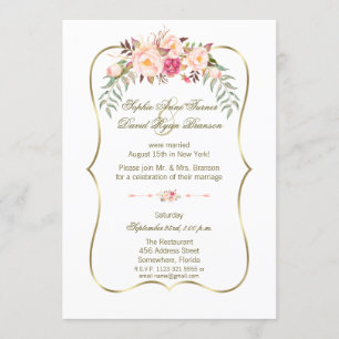 Romantic Gold Blush Pink Floral Weddenschap Kaart