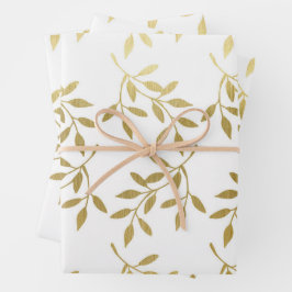 Romantic Gold Botanical Leaf Wedding Inpakpapier Vel