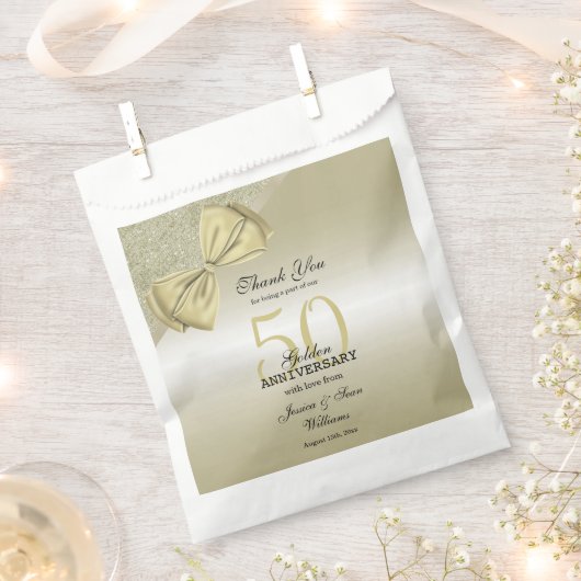 Romantic Gold Bow & Glitter 50th Wedding Bedankzakje (Geknipt)
