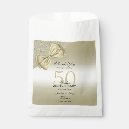 Romantic Gold Bow & Glitter 50th Wedding Bedankzakje (Voorkant)