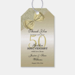 Romantic Gold Bow & Glitter 50th Wedding Cadeaulabel