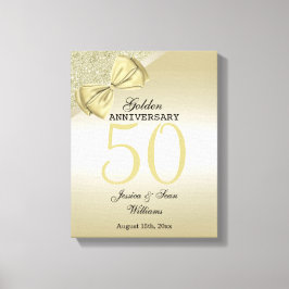 Romantic Gold Bow & Glitter 50th Wedding Canvas Afdruk