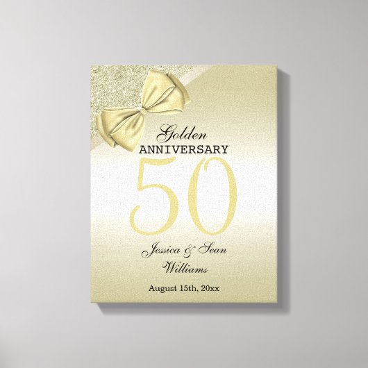Romantic Gold Bow & Glitter 50th Wedding Canvas Afdruk (Voorkant)