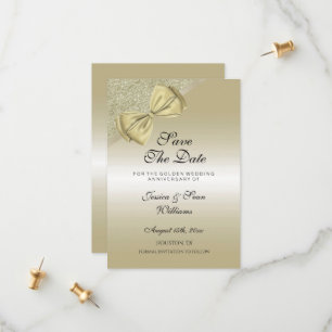Romantic Gold Bow & Glitter 50th Wedding Save The Date