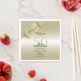 Romantic Gold Bow & Glitter 50th Wedding Servet