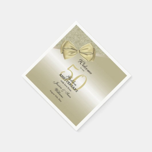 Romantic Gold Bow & Glitter 50th Wedding Servet (Hoek)