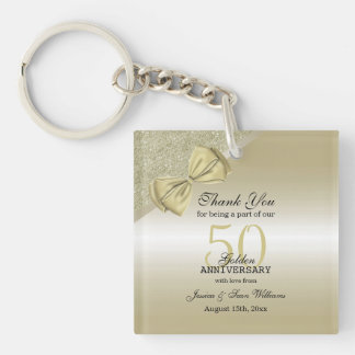 Romantic Gold Bow & Glitter 50th Wedding Sleutelhanger