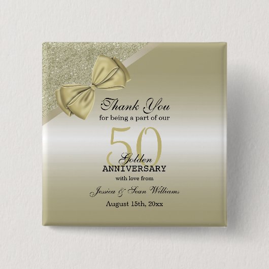 Romantic Gold Bow & Glitter 50th Wedding Vierkante Button 5,1 Cm (Voorkant)