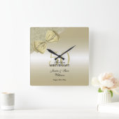 Romantic Gold Bow & Glitter 50th Wedding    Vierkante Klok (Huis)