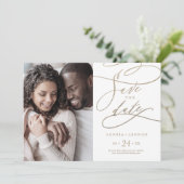 Romantic Gold Calligrafie Foto Save The Date (Staand voorkant)