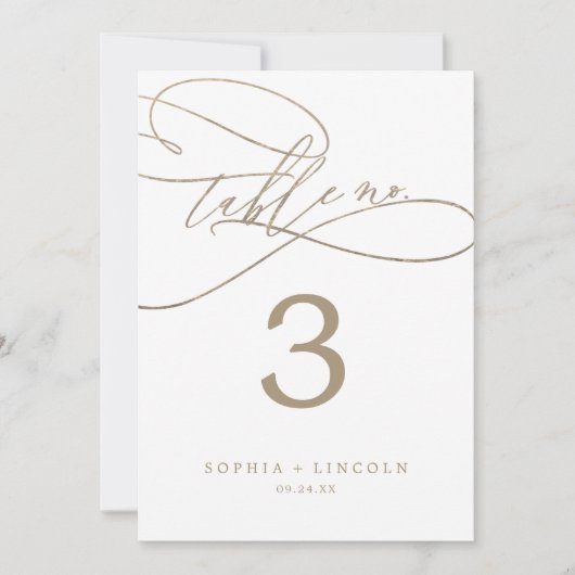 Romantic Gold Calligraphy 5x7" Table Number Kaart (Voorkant)