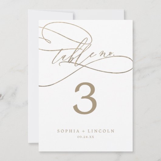 Romantic Gold Calligraphy 5x7" Table Number Kaart (Achterkant)