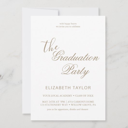 Romantic Gold Calligraphy Afstuderen Celebration Kaart (Voorkant)