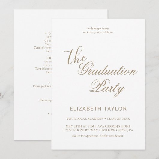 Romantic Gold Calligraphy Afstuderen Celebration Kaart (Voorkant / Achterkant)