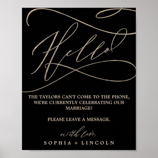 Romantic Gold Calligraphy Black Audio Guestbook Poster (Voorkant)