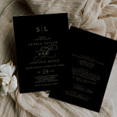 Romantic Gold Calligraphy Black in one Wedding Kaart