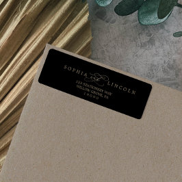 Romantic Gold Calligraphy Black Return Address Etiket
