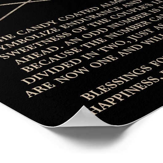 Romantic Gold Calligraphy Black Wedding Bomboniere Poster (Hoek)
