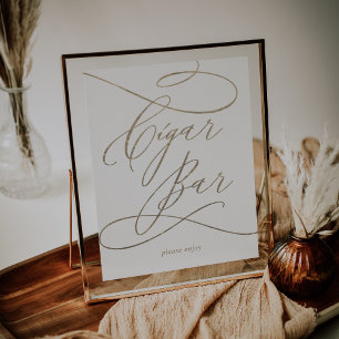 Romantic Gold Calligraphy Cigar Bar Sign. Poster