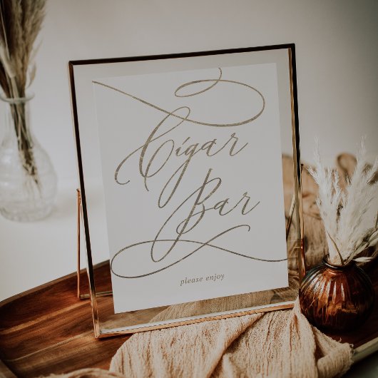 Romantic Gold Calligraphy Cigar Bar Sign. Poster