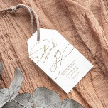 Romantic Gold Calligraphy Floure Hartelijk dank Cadeaulabel<br><div class="desc">Deze romantische goudkalligrafie bloeit... dank je dat labels met cadeautjes perfect zijn voor een eenvoudige bruiloft. Het moderne klassieke ontwerp is voorzien van fancy draden en grillen met prachtige elegante handgeschreven faux champagne Gold folie-typografie. Pas de labels aan met uw namen en de datum. Verander de formulering om het even...</div>