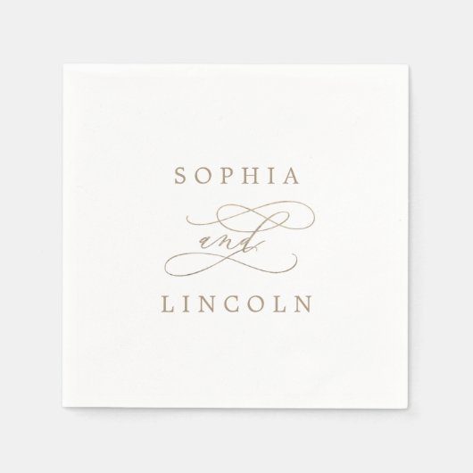 Romantic Gold Calligraphy Flourish Wedding Napkin Servet (Voorkant)