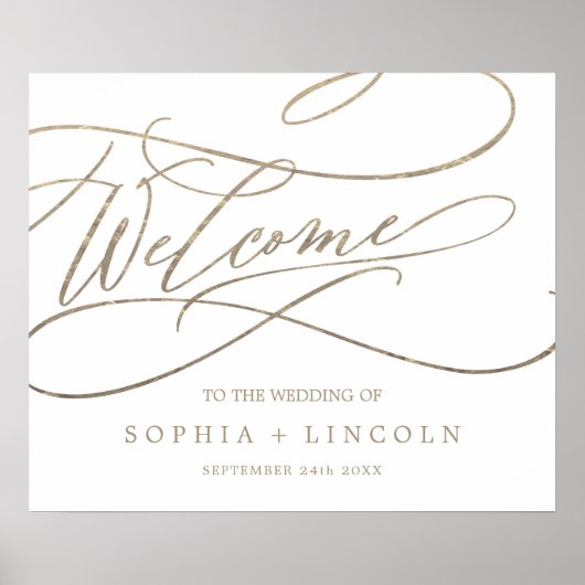Romantic Gold Calligraphy Flourish Welcome Wedding Poster (Voorkant)
