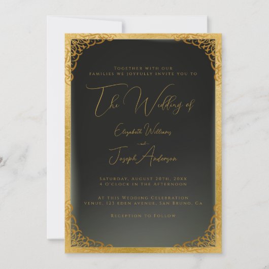 Romantic Gold Calligraphy & Gold Foil Wedding Kaart (Voorkant)
