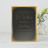 Romantic Gold Calligraphy & Gold Foil Wedding Kaart (Staand voorkant)